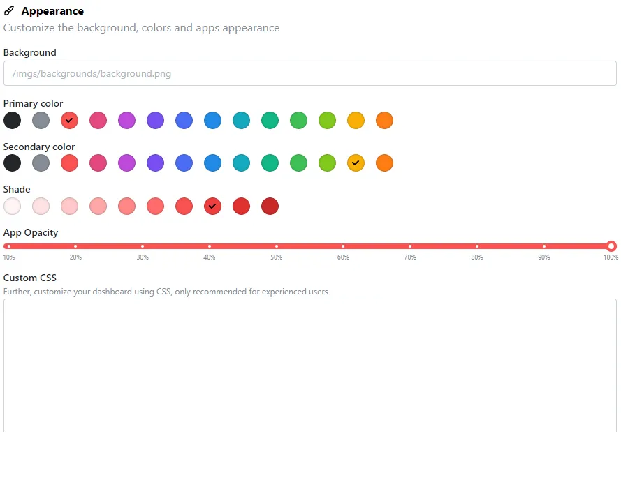 homarr board customization appearance settings